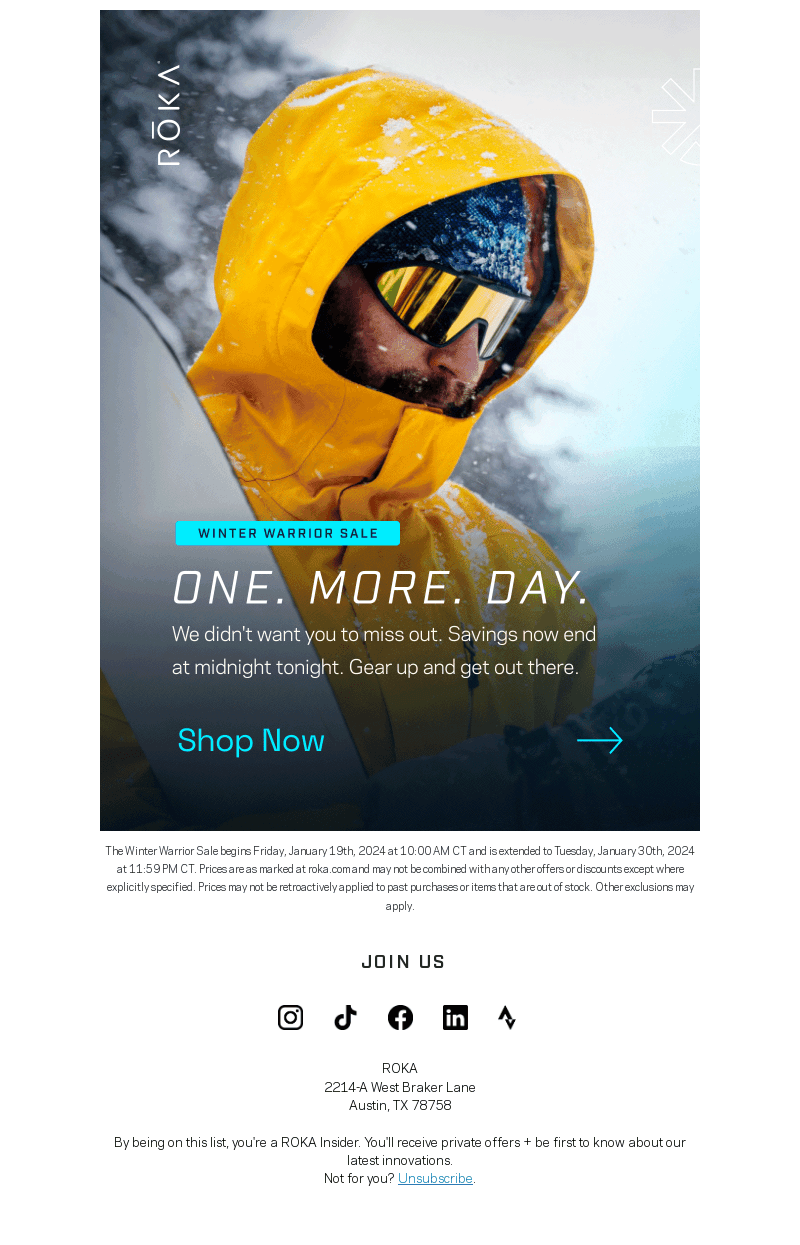 Roka Sports email from Tue, Jan 30, 2024