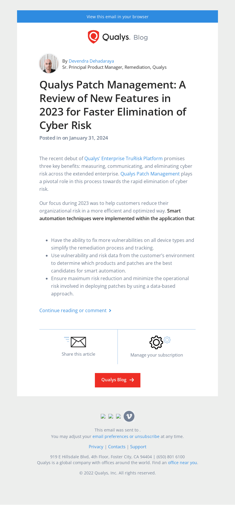 Qualys email from Wed, Jan 31, 2024