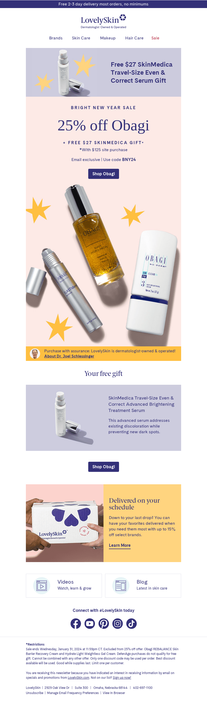 Last call for 25% off Obagi & $27 Serum gift!