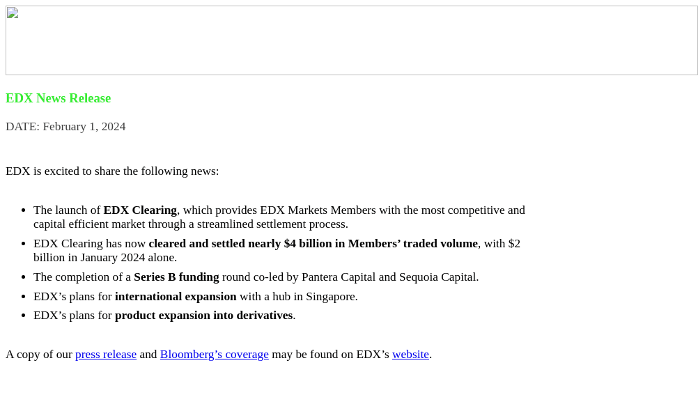 EDX Markets email from Thu, Feb 1, 2024