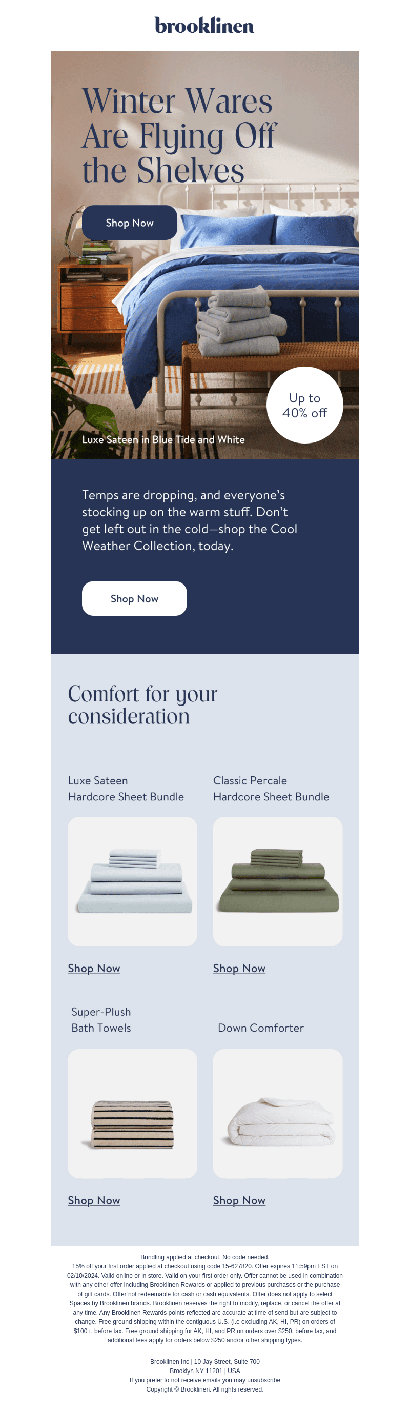 Brooklinen email from Sat, Feb 3, 2024