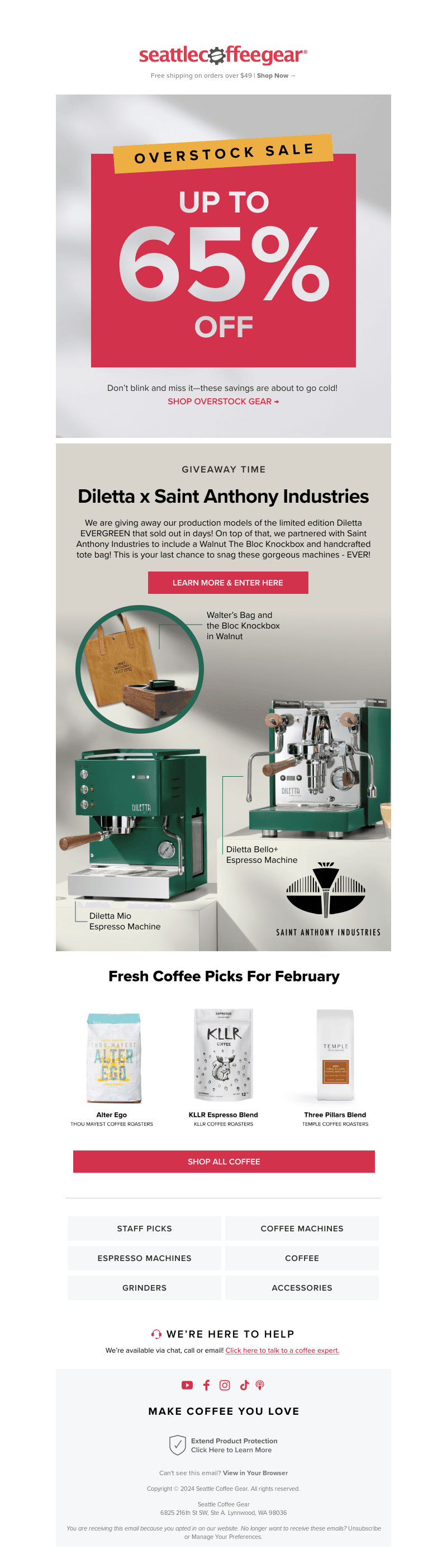 Seattle Coffee Gear email from Mon, Feb 5, 2024