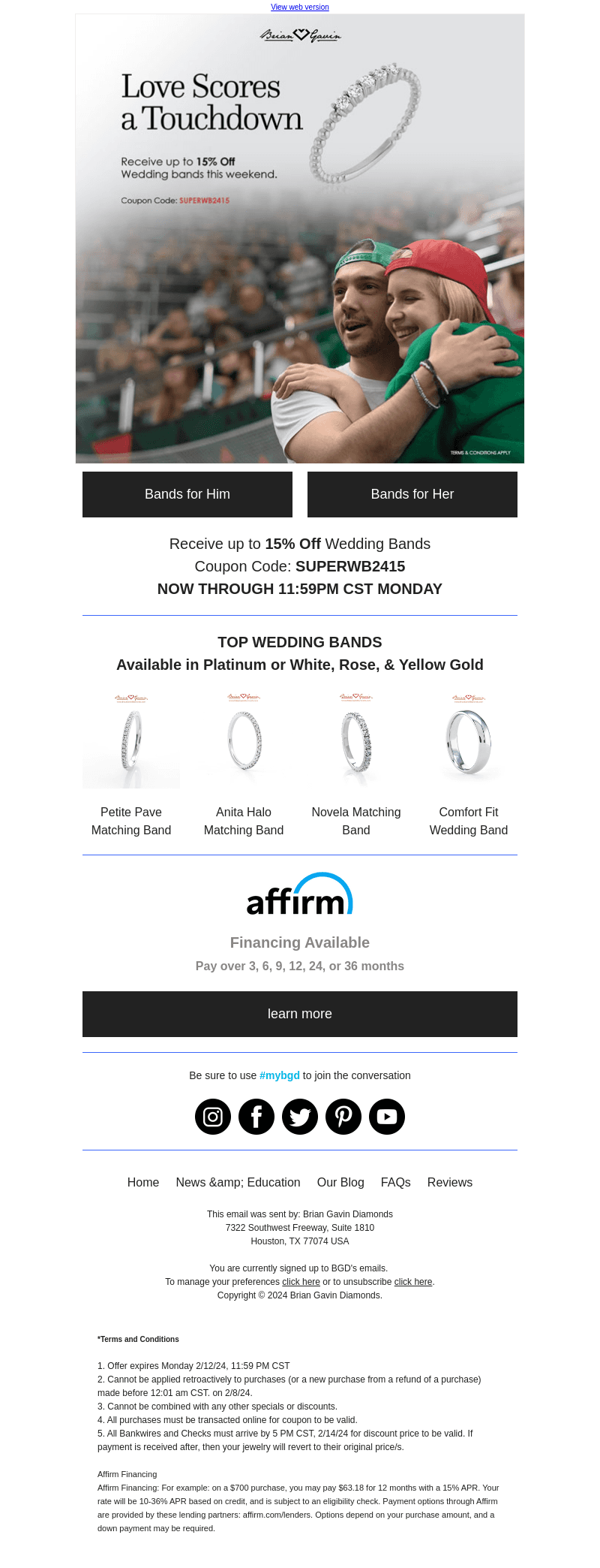 SUPER "15% Off Wedding Bands" Weekend