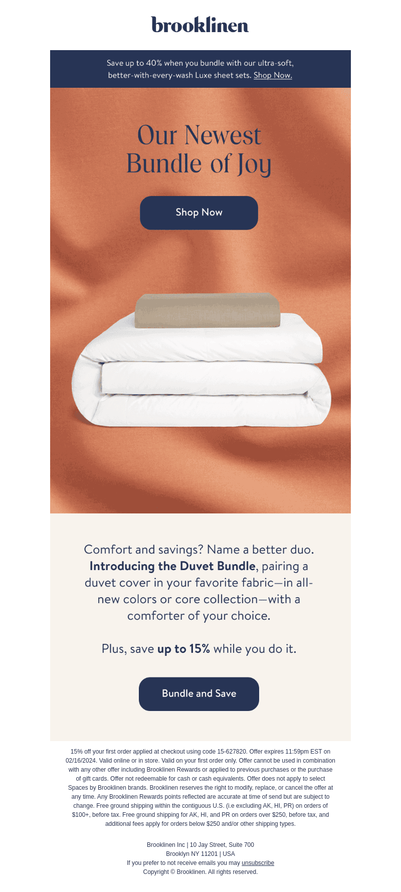 Brooklinen email from Sat, Feb 10, 2024