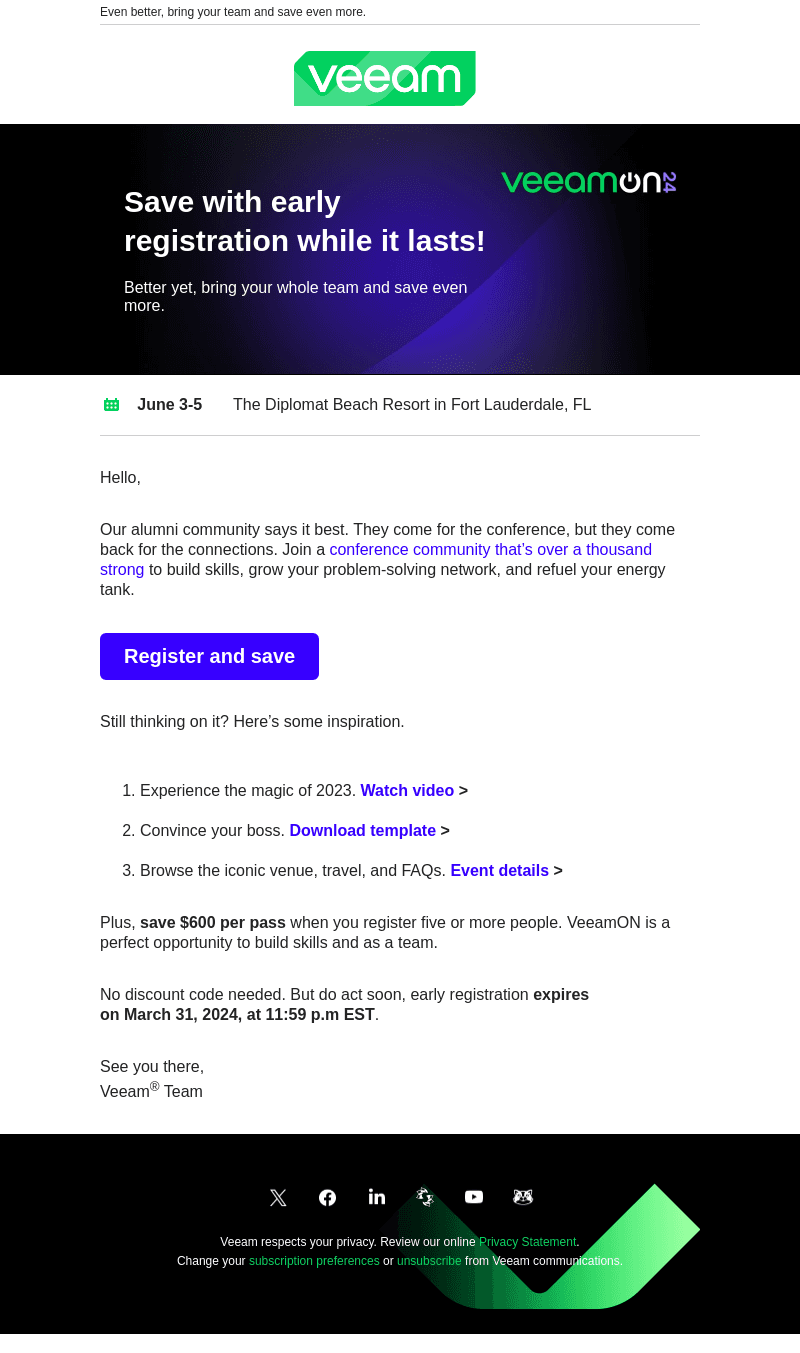 Save $200 on VeeamON 2024 pass pricing