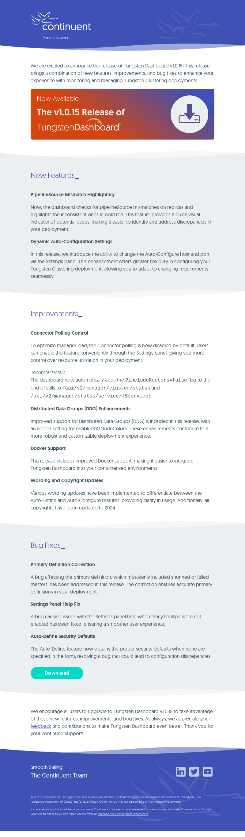 Tungsten Dashboard 1.0.15 Release - Now Available
