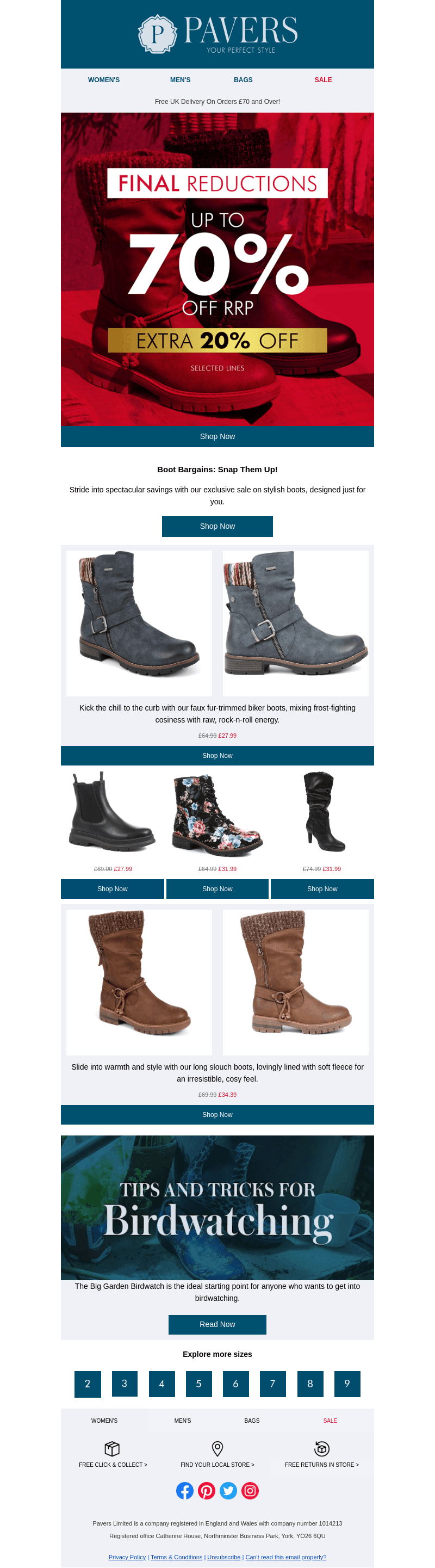 Extra 20% off: Final reductions for boot bargains!