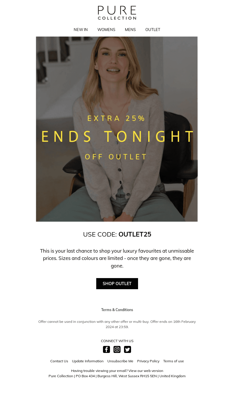 Final Call... Extra 25% Off Outlet Ends Midnight