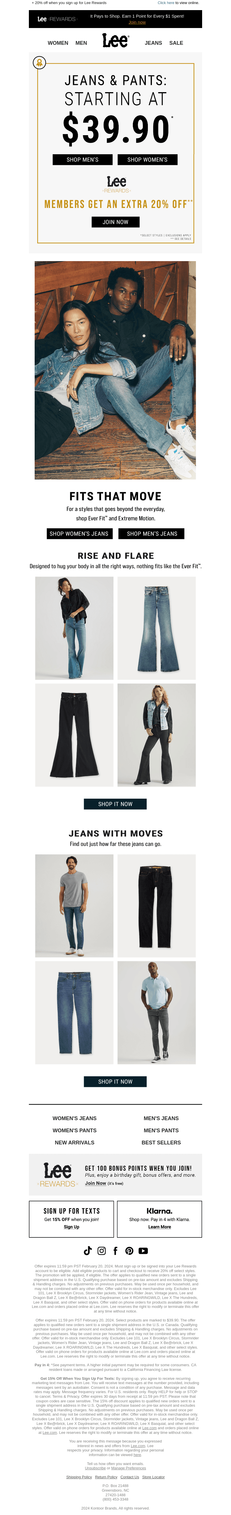Jeans & pants starting at $39.90