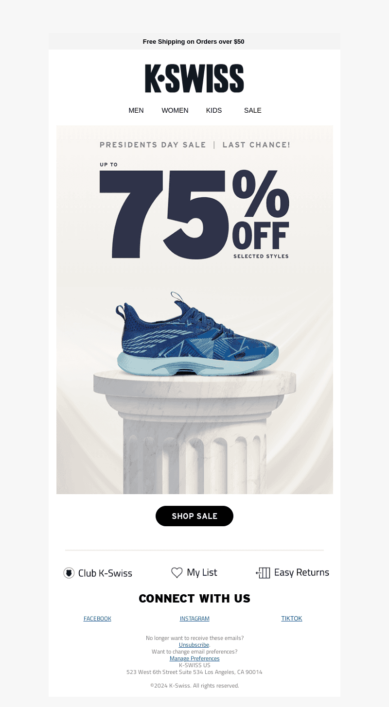 K-Swiss email from Mon, Feb 19, 2024