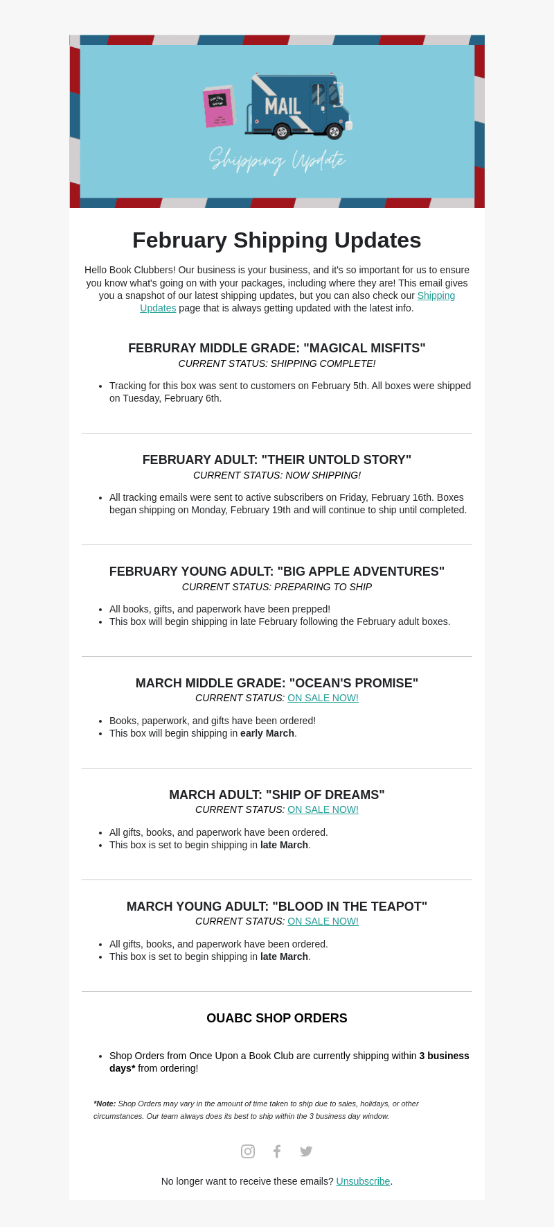 February Shipping Update 📦