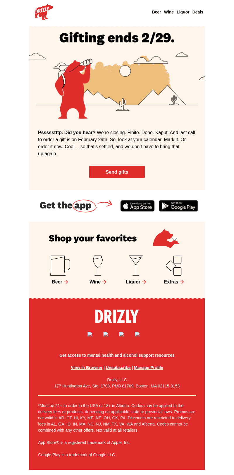Drizly email from Tue, Feb 20, 2024