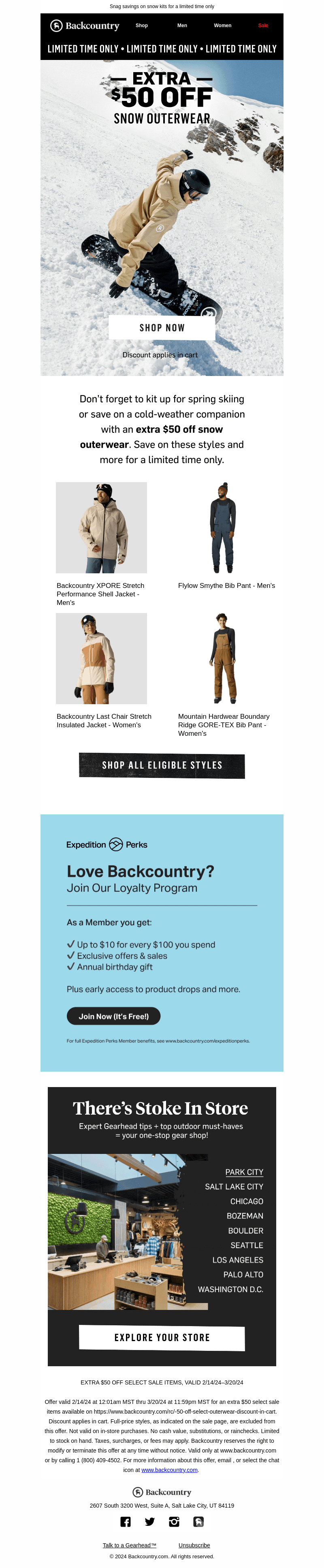 Grab an extra $50 off snow outerwear