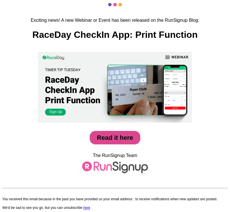 New Webinar/Event Alert! - RaceDay CheckIn App: Print Function