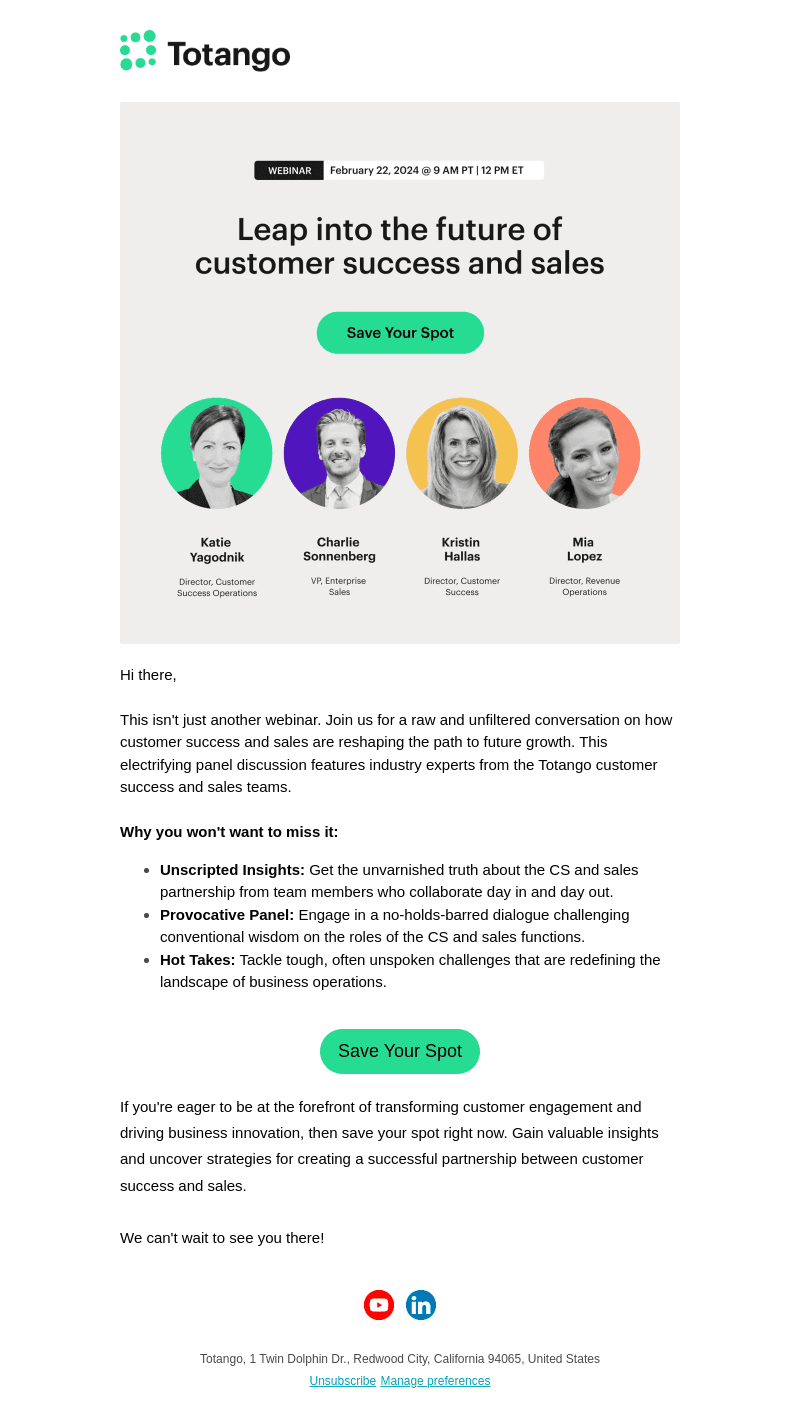 Final call: join tomorrow's dynamic CS & Sales collaboration webinar! 🔥