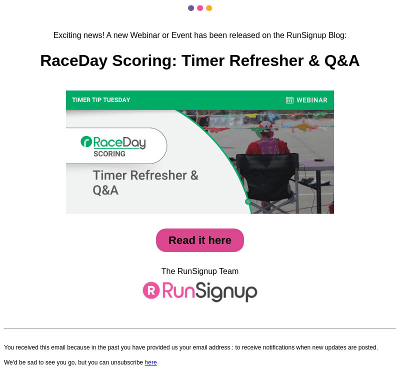New Webinar/Event Alert! - RaceDay Scoring: Timer Refresher & Q&A