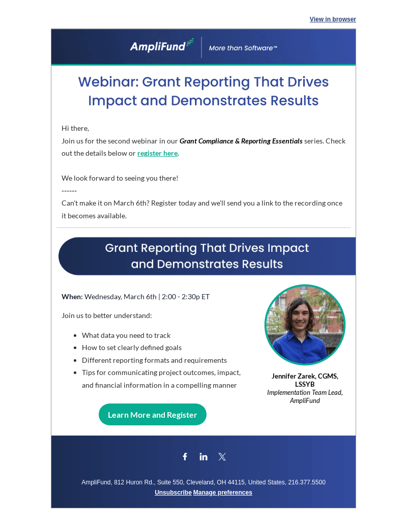 Registration Open: Grant Reporting Webinar
