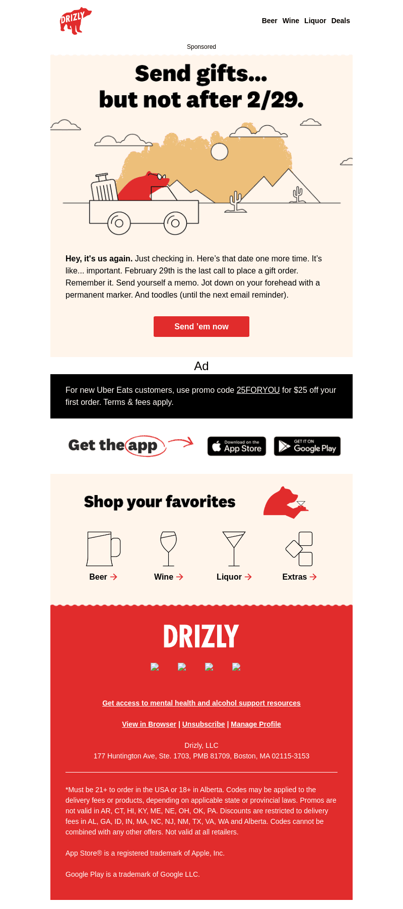 Drizly email from Thu, Feb 22, 2024