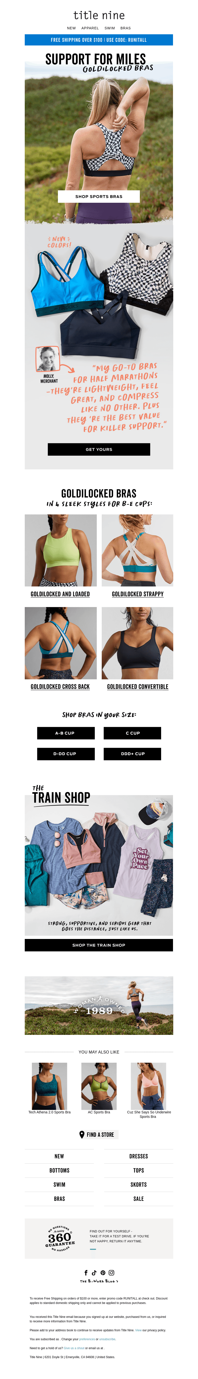 New Brooks bras stacked in action