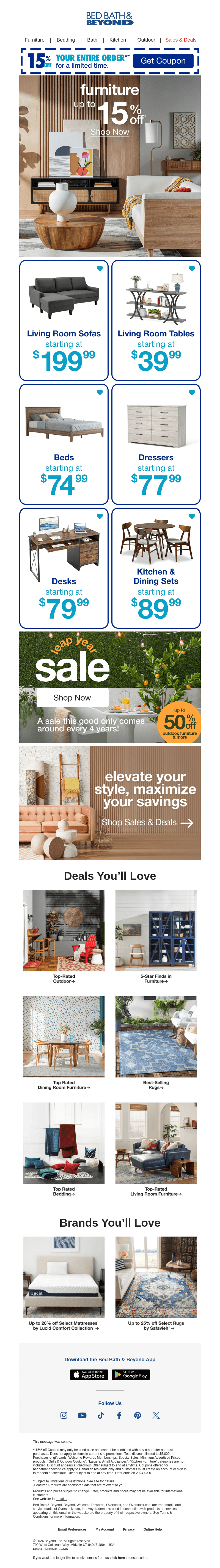 Bed Bath & Beyond email from Thu, Feb 29, 2024