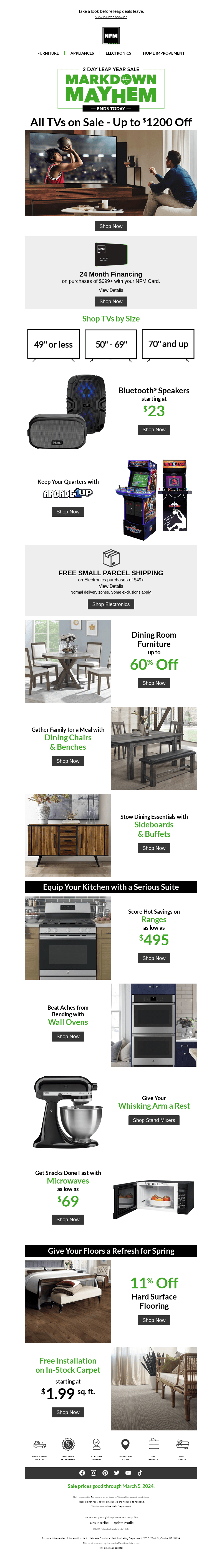 Nebraska Furniture Mart email from Thu, Feb 29, 2024