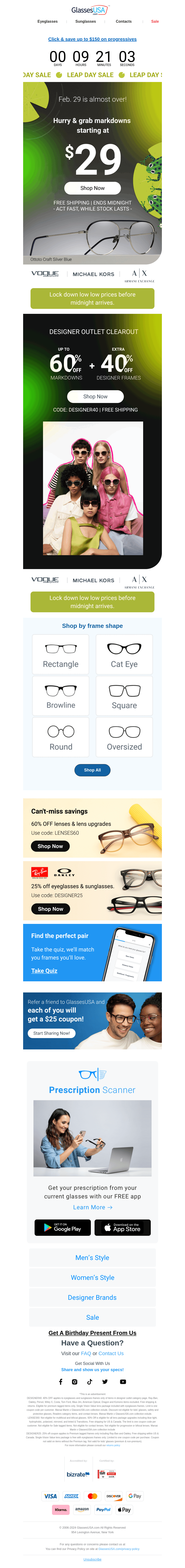 Glasses USA email from Thu, Feb 29, 2024