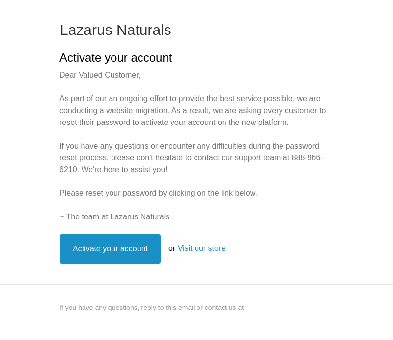 Customer account activation