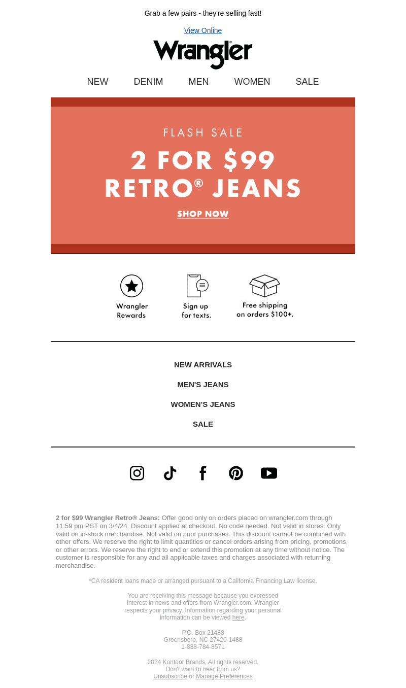 Save big with 2 for $99 Retro® Jeans