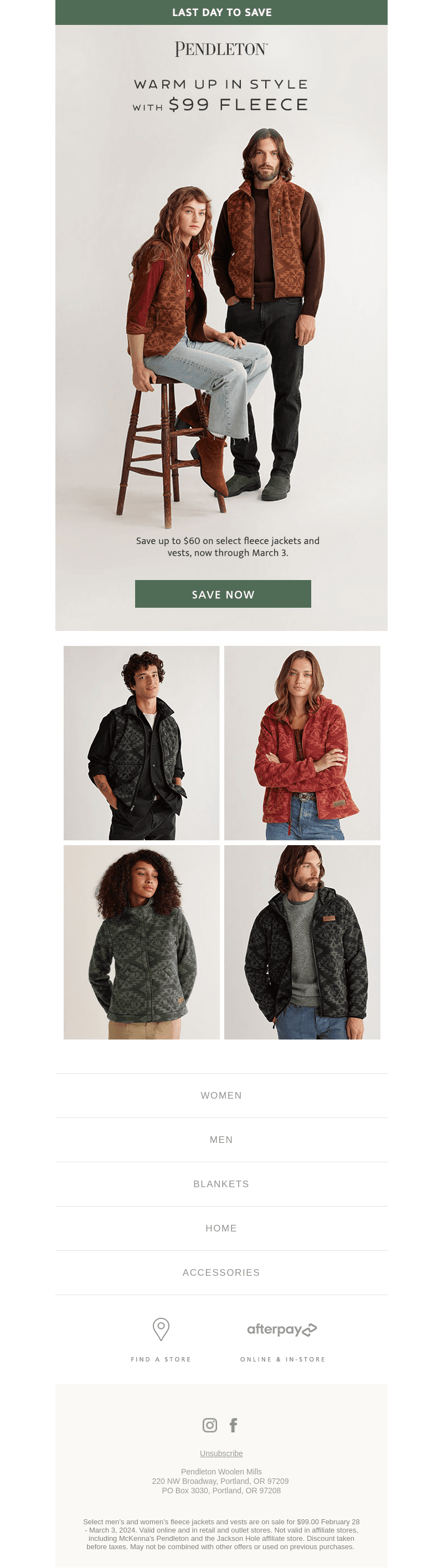 Ends today: $99 fleece sale