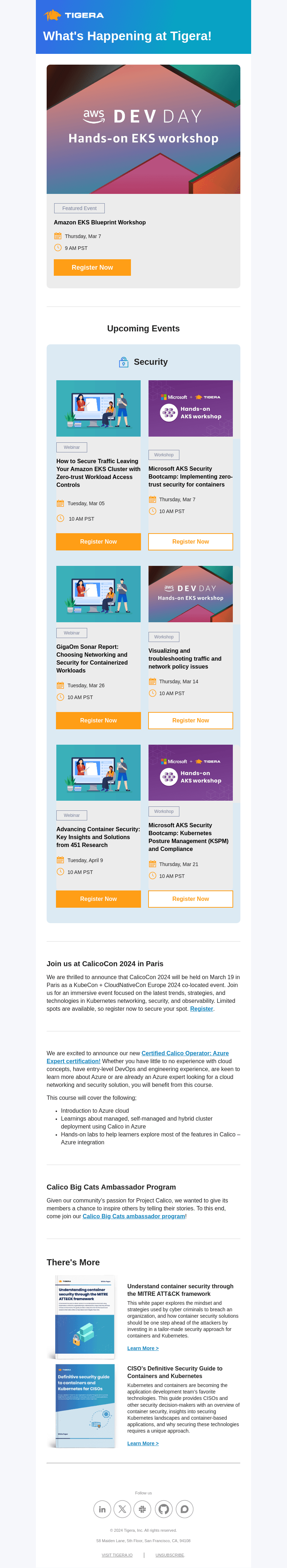 Tigera virtual events: Amazon EKS Blueprint Workshop and more