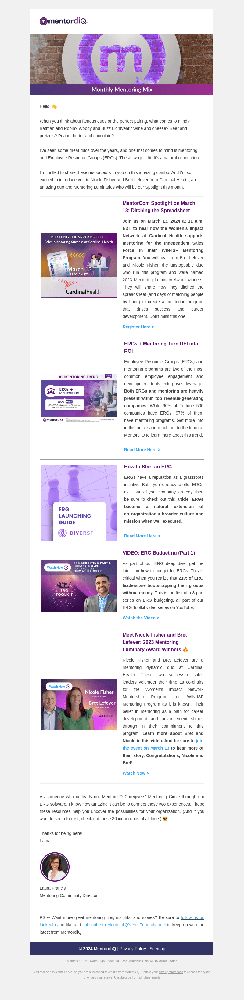 MentorcliQ email from Mon, Mar 11, 2024
