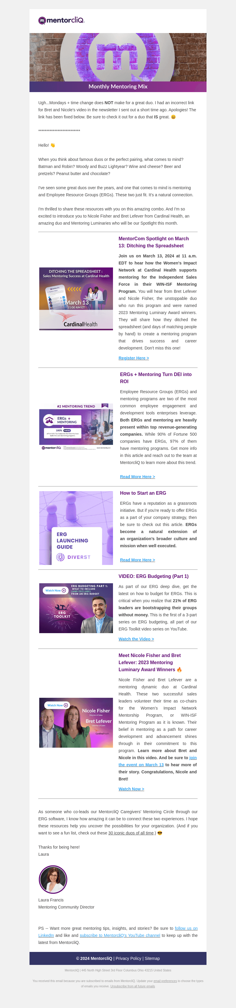 MentorcliQ email from Mon, Mar 11, 2024