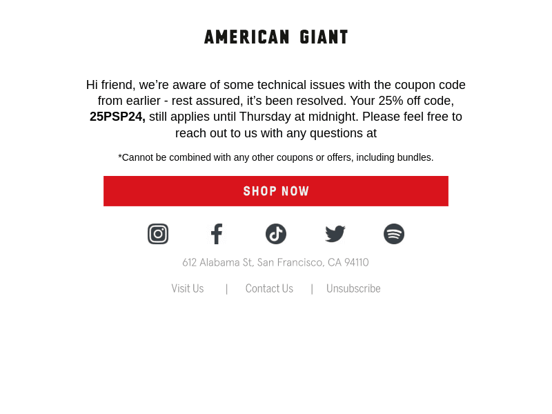 American Giant email from Mon, Mar 11, 2024