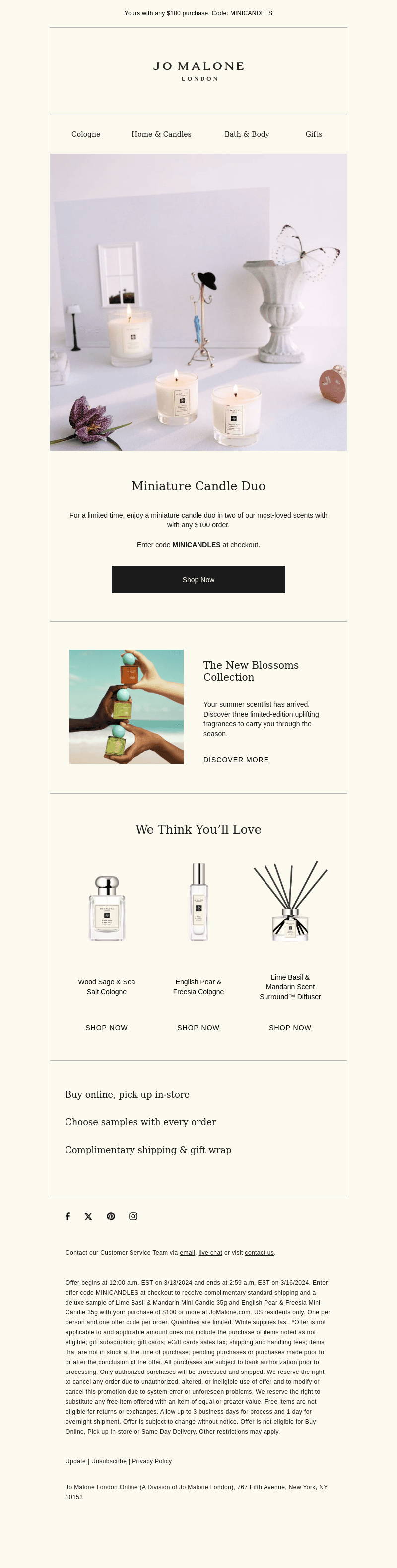 Enjoy 2 complimentary miniature candles