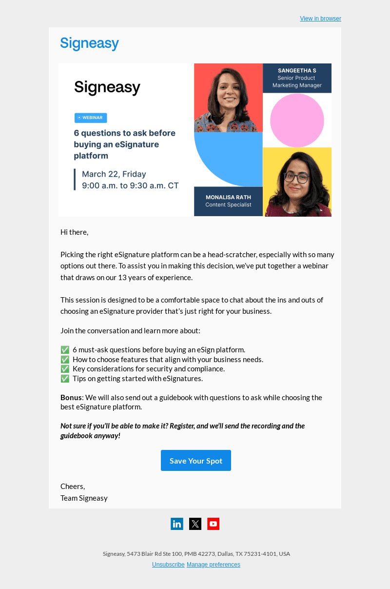 Signeasy email from Thu, Mar 14, 2024