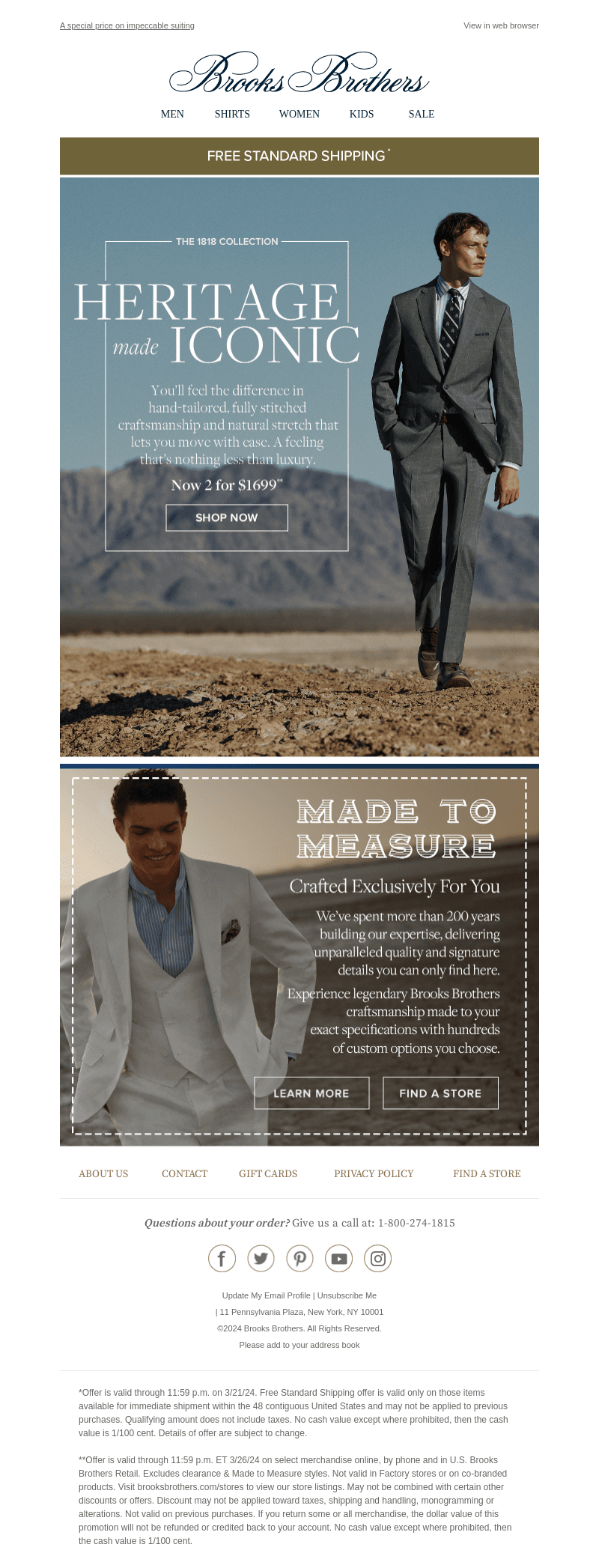 1818 suits—now 2 for $1699