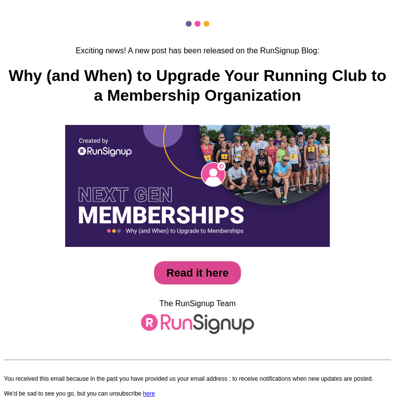 RunSignUp email from Wed, Mar 27, 2024