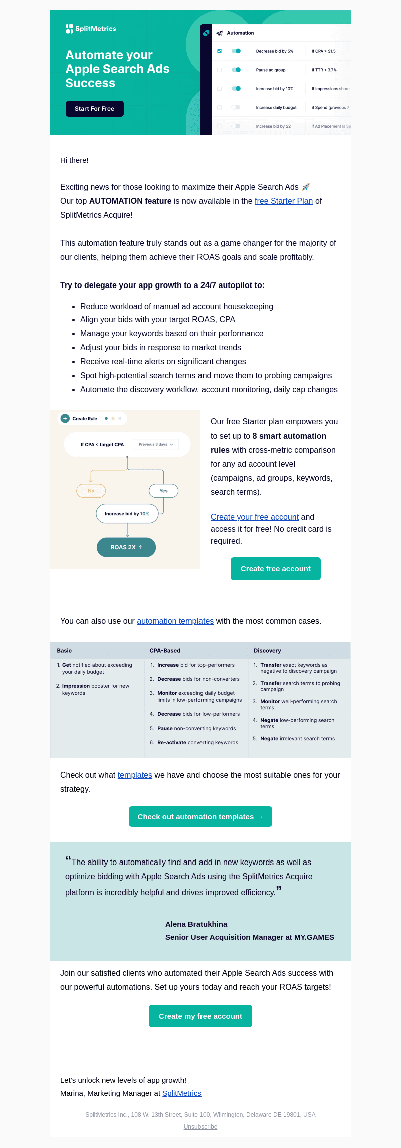 Create Your Free Account with SplitMetrics Acquire Starter Plan