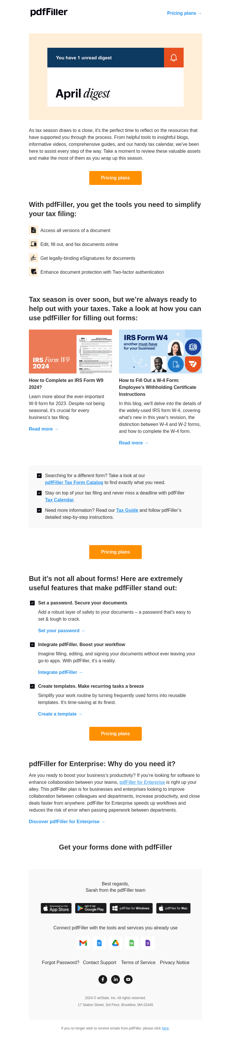 PDFFiller email from Tue, Apr 2, 2024