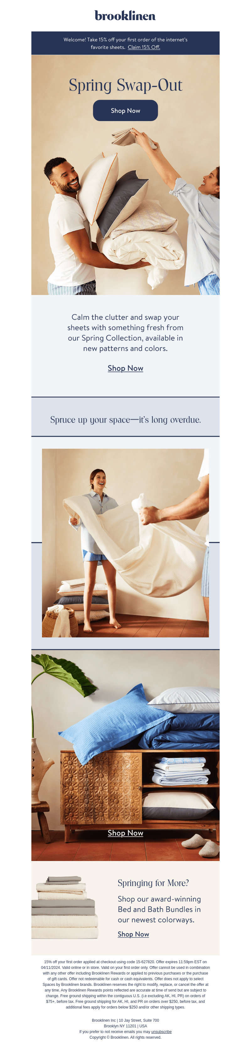 Brooklinen email from Thu, Apr 4, 2024
