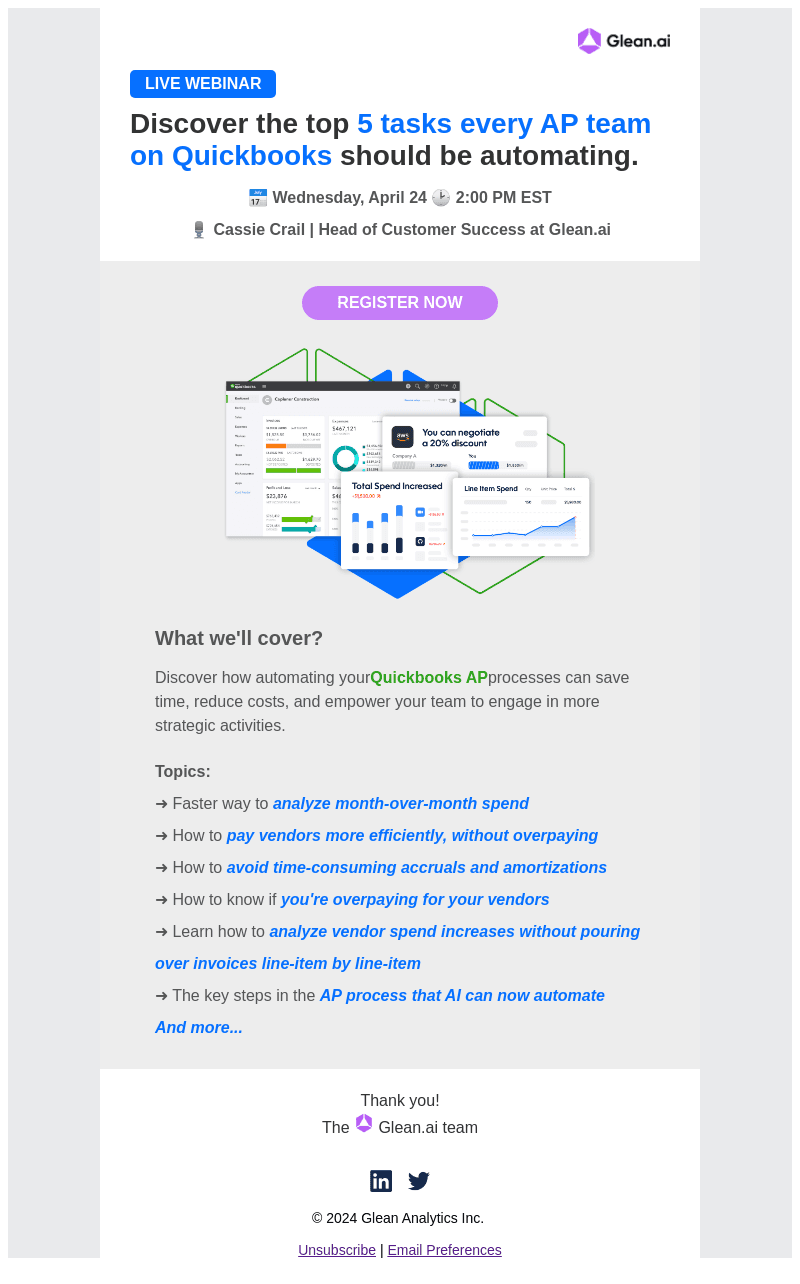 Glean analytics email from Mon, Apr 15, 2024