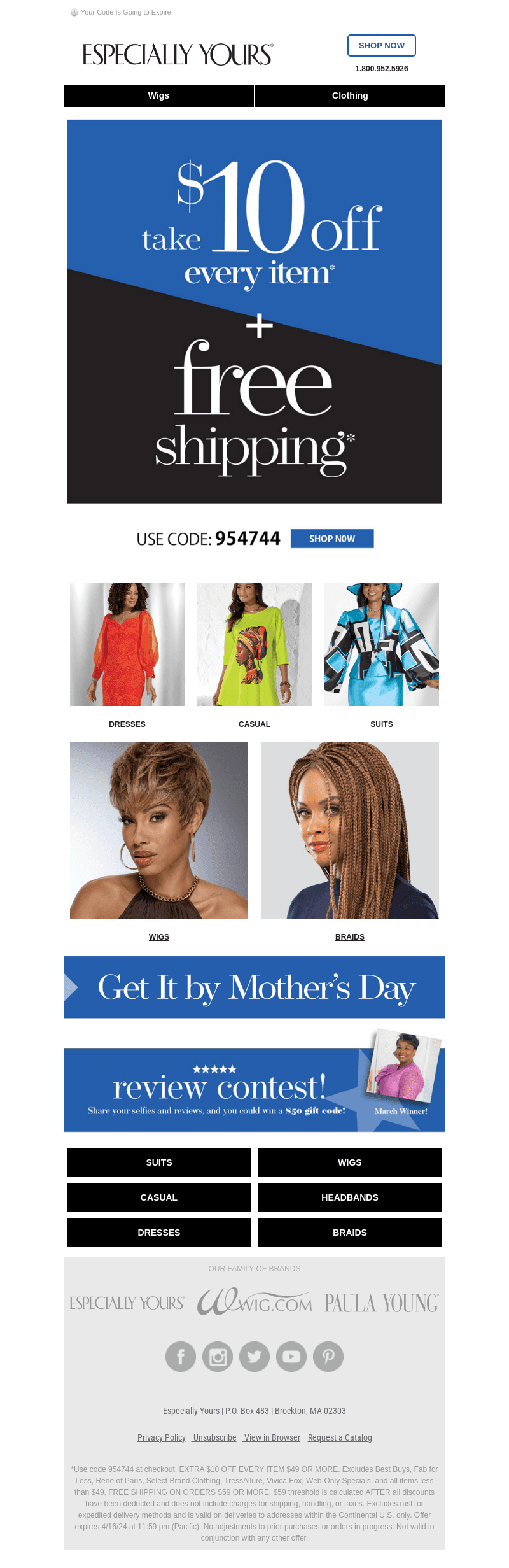$10 OFF Every Item + FREE Shipping!