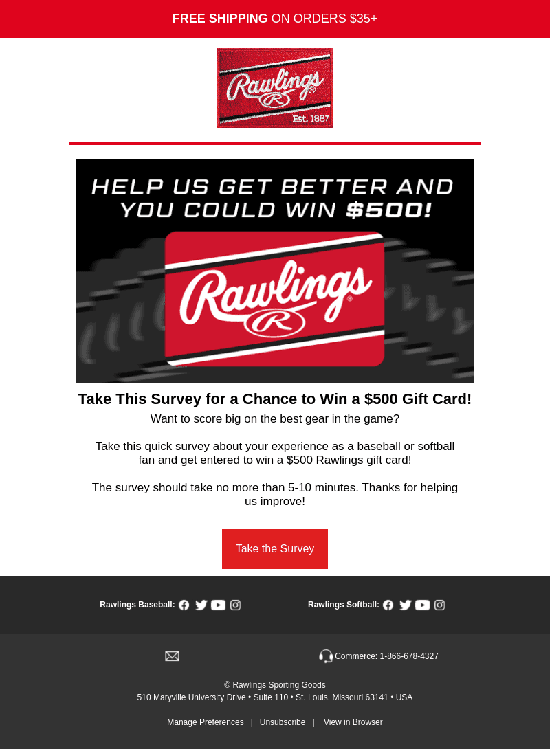 Rawlings Sporting Goods email from Fri, Apr 19, 2024