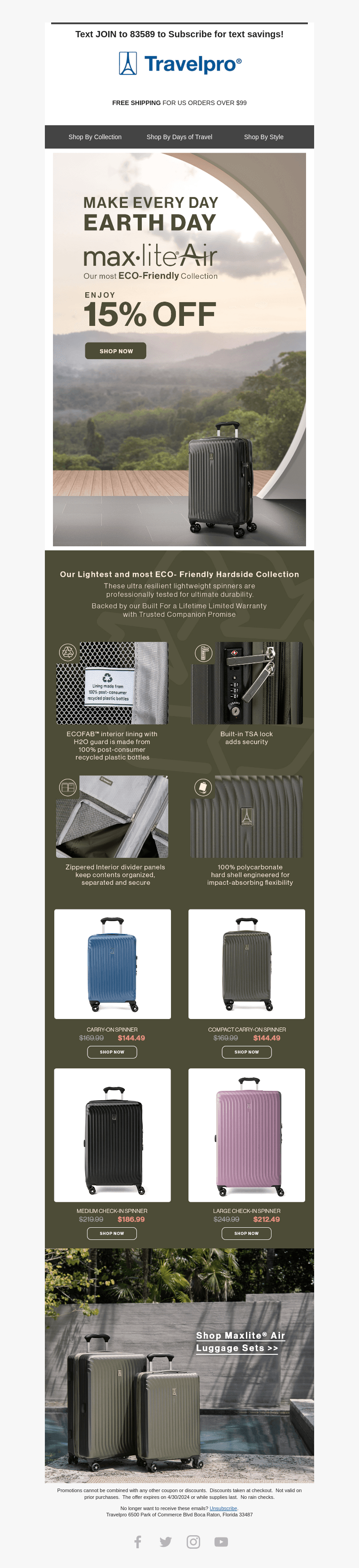 Travelpro Products email from Mon, Apr 22, 2024