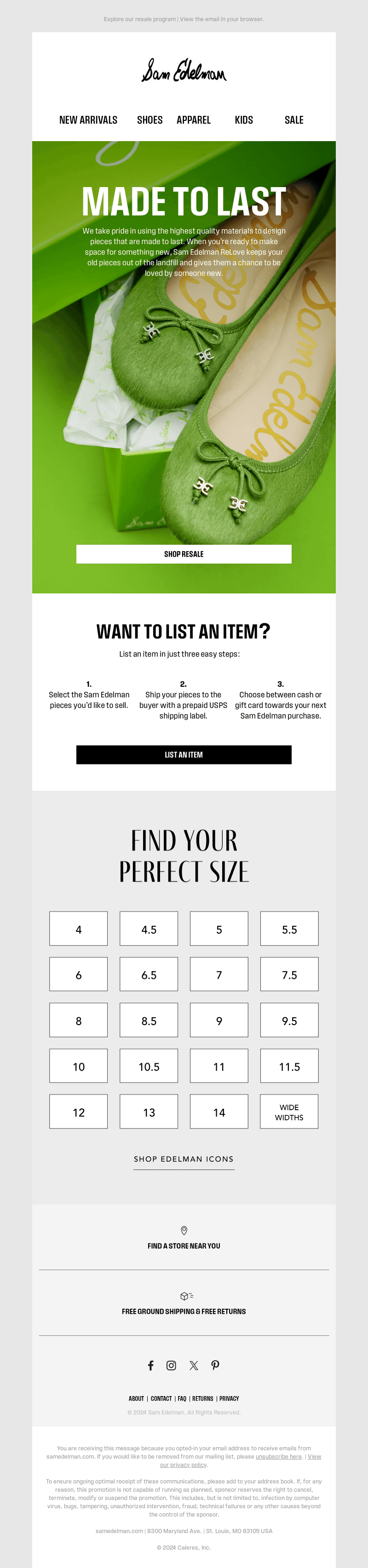 Sam Edelman email from Mon, Apr 22, 2024