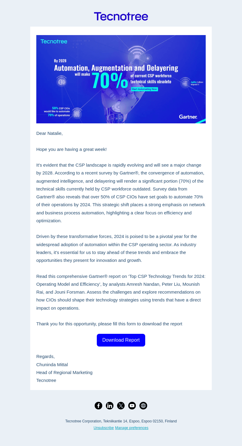 Tecnotree email from Tue, Apr 23, 2024