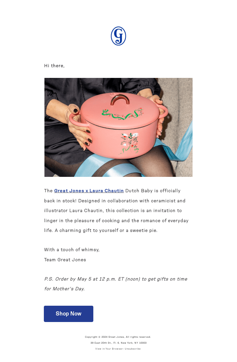 Great Jones email from Wed, Apr 24, 2024
