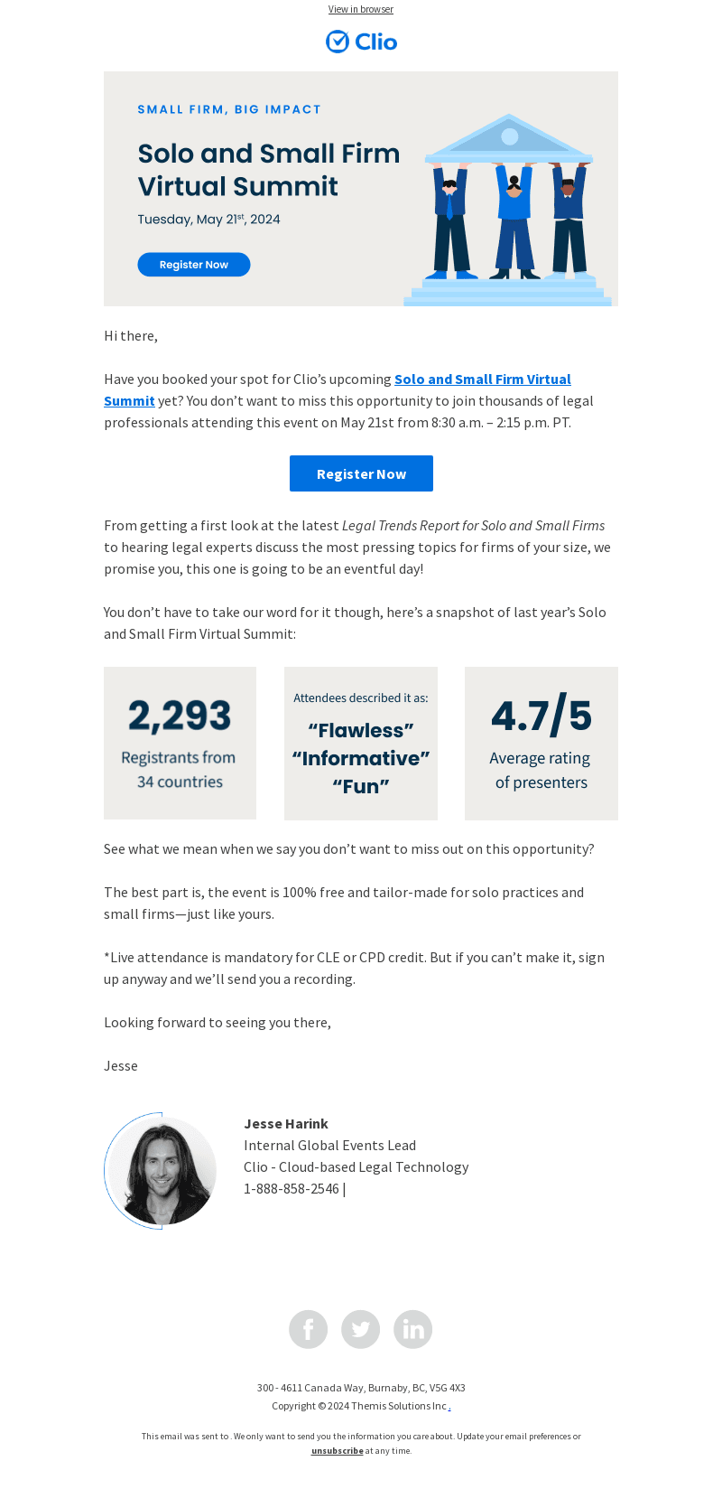 Clio. email from Tue, Apr 30, 2024
