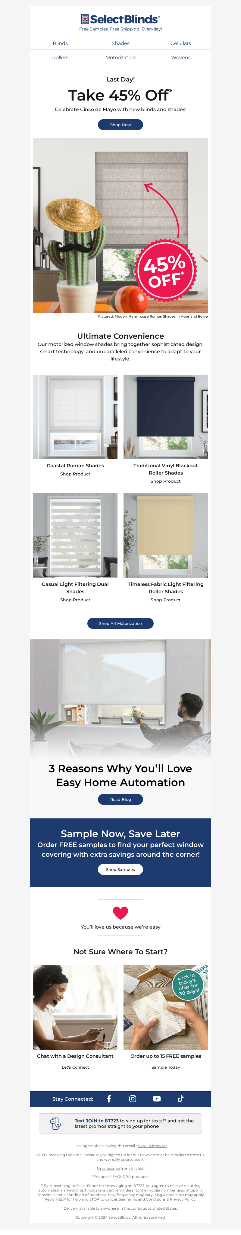 ENDS TODAY: 45% Off* Window Coverings