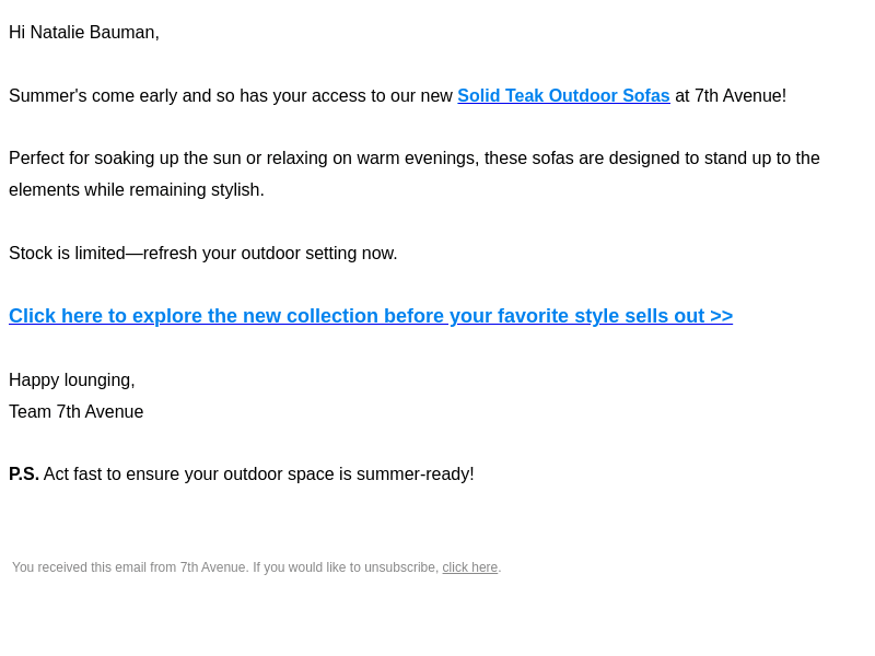 Re: brand new Outdoor Sofas
